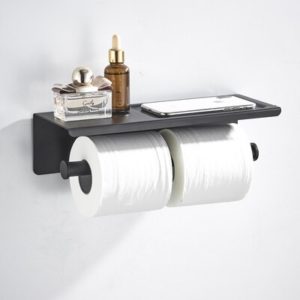 מתקן ל-2 גלילי נייר טואלט לשירותים עם מדף אחסון בצבע שחור 1