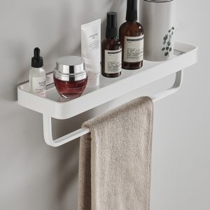 מדף אחסון לאמבטיה עם ידית למגבת בצבע לבן 30 ס
