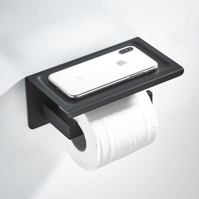 מתקן לגליל נייר טואלט ומחזיק לפלאפון לשירותים בצבע שחור 1