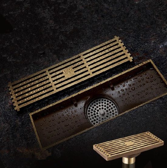 תעלת ניקוז מלבנית לאמבטיה בצבע זהב אורך 20 ס"מ, רוחב 8 ס"מ 1