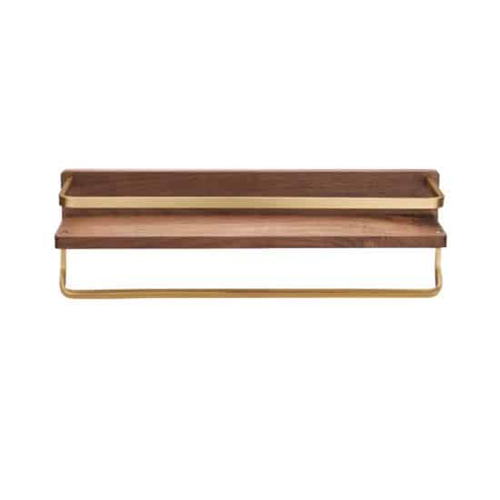 מדף אחסון לאמבטיה בצבע עץ וזהב אורך 17 ס"מ, גובה 5 ס"מ, עומק 5 ס"מ 3